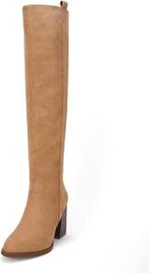 Женские зимние ботинки Ermonn из искусственной замши до колена с боковой молнией и широким каблуком, Khaki