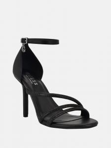Блестящие босоножки на каблуке со стразами и тонкими ремешками Guess Factory, черный