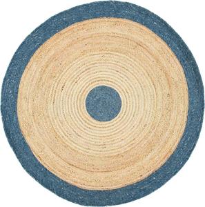 SAFAVIEH Bragged Collection круглый ковер 153 x 153 см Navy / Natural BRD910N ручной работы деревенский реверсивный джутовый напольный ковер