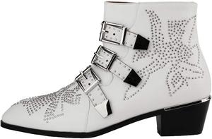 Женские ботильоны Arqa с заклепками, кожаные, с несколькими пряжками, массивным каблуком, заостренным носком и молнией, в стиле панк, White Sliver