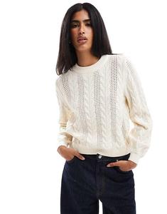 ONLY – Кремовый свитер с круглым вырезом из ткани косой вязки
