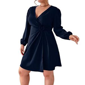 Платье с длинным рукавом и запахом для женщин plus size Seoria, Navy Blue