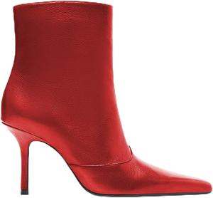 Женские кожаные ботильоны с острым носком и высоким каблуком на молнии сбоку OAKUMSAS, Red