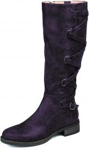 Женские сапоги FSJ с закругленным носком для верховой езды, до колена, с широкой голенью, на массивном низком каблуке, длинные сапоги с боковой молнией, зимние нарядные ботинки с перекрестными ремешками сзади, размеры США 4-15, Purple