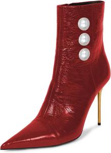 Женские ботильоны YDN с боковой молнией, заостренным носком, золотым каблуком-стилето, жемчужной отделкой, средней высоты голени, для платьев и вечеринок, размеры US 4-15, Red