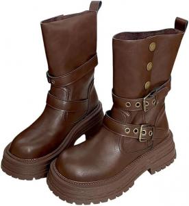 Clolinde Женские коричневые ретро ботильоны на платформе - широкий каблук, британский стиль, ботинки средней высоты для весны/осени для стильного образа