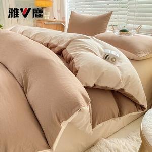 Yalu Комплект постельного белья 2.0м, 4 предмета, пододеяльник 200x230 см, цвет глубокий кофе, выстиранный хлопок