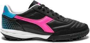 Футбольные бутсы Diadora Calcetto LT для игры на искусственном газоне - натуральная кожа, улучшенная амортизация, резина с повышенной износостойкостью, искусственный газон, оптимальное сцепление и стабильность, черный/розовый/голубой