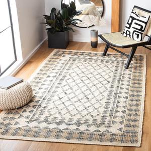 Ковер SAFAVIEH, 122 x 183 см, Kilim Collection, Ivory & Grey, ручное плетение из джута, идеально для помещений с высокой проходимостью: прихожая, гостиная, спальня (KLM755A)