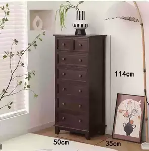 Yu Senyi Комод 50х35х114 см для гостиной из массива дерева, 7 ящиков, с дверцами, американский стиль, цвет черный орех