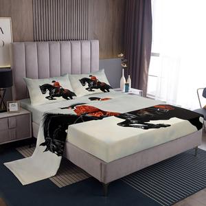 Erosebridal Комплект постельного белья Horse Race в западном деревенском стиле с тематикой скачек, Black Red White