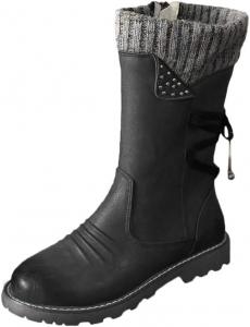 Женские зимние ботинки на снег Вязаные голенища Водонепроницаемые зимние ботинки Нескользящие полностью с мехом Зимние уютные ботинки для улицы Комфортная зимняя обувь для трекинга Generic, Black