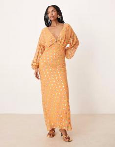 Никогда не полностью одетый металлик золотого цвета мидакси платье в горошек кораллового цвета Never Fully Dressed