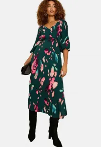 Платье-Миди прямого кроя с принтом, v-образным вырезом и пышными рукавами. Love & Roses, Green Animal