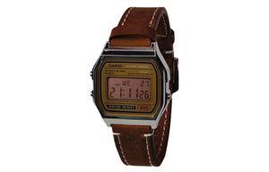 CASIO Ретро серия электронный механизм кожаный ремешок мужские часы yellow циферблат