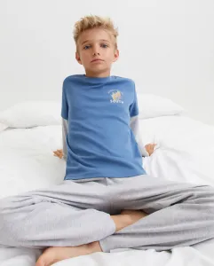 Длинная пижама с контрастными рукавами и детским принтом Cotton Juice, синий