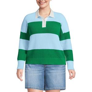 Рубашка-регби Drifter с воротником-стойкой, plus size Lands' End, Green Blue Rugby