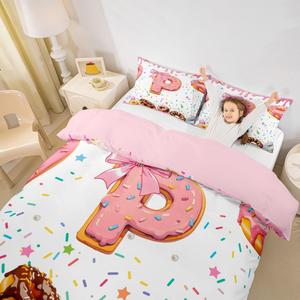 Erosebridal Комплект постельного белья для девочек Monogrammed с розовыми бантами и разноцветными пончиками, ультрамягкий материал, Pink P