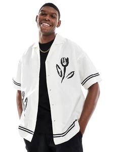 Рубашка свободного кроя с воротником-стойкой и цветочным принтом белого цвета ADPT