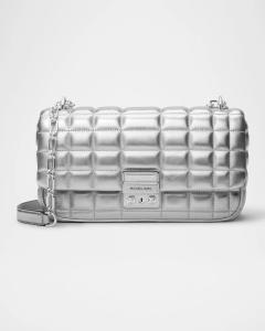 Большая стеганая сумка-трансформер Tribeca металлического цвета Michael Michael Kors, серебряный