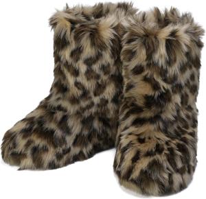 Gewicol Женские пушистые зимние сапоги по голень, коричневого цвета