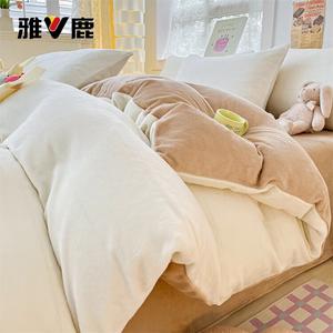 Yalu Комплект постельного белья 1,2 м, 3 предмета, пододеяльник 150x200 см, молочный флис, цвет: бежевый + светло-коричневый