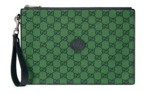 GUCCI Сумка-клатч из холста с кожаным ремешком унисекс зелёный/тёмно-синий
