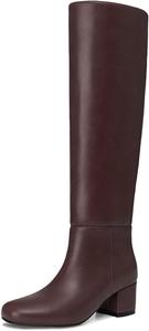 Женские высокие сапоги Athlefit выше колена с массивным низким каблуком, модный круглый носок, Brown