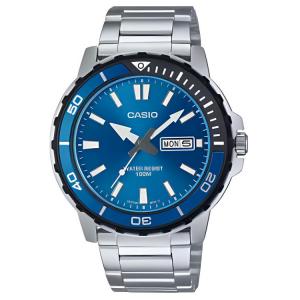 CASIO Мужские часы с кварцевым механизмом, стальной браслет, синий циферблат