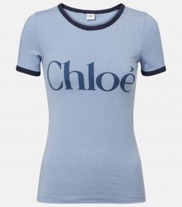 Футболка из хлопкового джерси с логотипом Chloé, Blue - Green 1