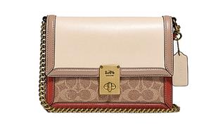 Коуч Кожаная Маленькая Квадратная Сумка Цепная Сумочка Через Плечо Наплечная Сумка Женская Коричневая Белая и Многоцветная