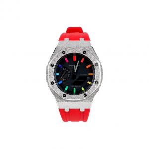 Часы Casio G-Shock Analog-Digital 2100 Series, арт. GA-2100-1A1, 44 мм, красный/морозно-серебристый/черно-радужный