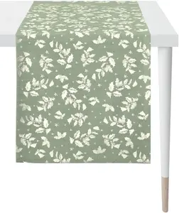 APELT дорожка для стола "3625 Christmas Elegance, жаккардовая ткань, Новогоднее украшение, Рождество ", (1 шт.), с блестящими нитками 48х140 см, светло-зеленый/золотой цвет