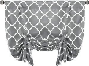 Теплоизолированная, регулируемая, затемняющая штора с завязками, москитная сетка на окно, шириной 42 дюйма и длиной 63 дюйма, узор из марокканской плитки в виде четырехлистника, темно-серый. ele eleoption