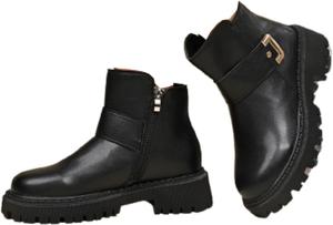 Женские ботинки, ботинки на массивном каблуке, с круглым носком в западном стиле, с нескользящей подошвой для повседневной носки Generic, Black-B