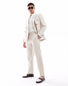 Прямые брюки из шерстяной смеси из плетеной ткани цвета «рогожка» Asos Design