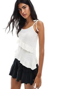 Длинный асимметричный топ Miss Selfridge с завязками и оборками кремового цвета