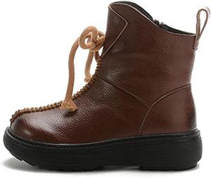 Женские кожаные зимние ботинки на платформе с меховой подкладкой, стильные ботильоны с круглым носком и боковой молнией, деловые повседневные водонепроницаемые ботинки. Tokouk, Brown-Plush