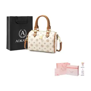 AOKANG Мамина сумка из ПВХ Бостонская сумка Наплечная сумка Через плечо Женская сумка Средний размер Кожаный шарм Кофе Экрю, Ecru-3326