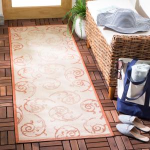 Ковер SAFAVIEH, 69 x 201 см, Washable Outdoor Courtyard Collection - Runner, Natural & Terracotta, не линяет и легко чистится, идеален для патио, прихожей, гардеробной, коридора, кухни (CY2665-3201)