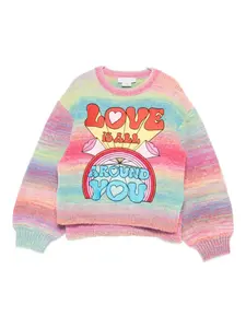 Вязаный свитер с радужным рисунком в полоску Stella McCartney Kids, розовый