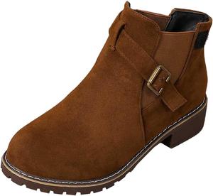 Женские ботильоны на низком каблуке, повседневные, удобные, модные, классические с круглым носком, с регулируемым ремешком, короткие ботинки Generic, Coffee