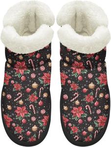 Женские удобные зимние ботинки для ходьбы средней длины с противоскользящей подошвой и подкладкой из искусственного меха, размер США 4.5-12 Chririnla, Christmas Flower Candy Cane