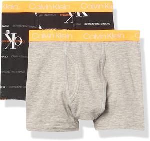 Комплект из двух пар трусов-боксеров Calvin Klein для мальчиков | Премиальный хлопок, комфорт, Heather/Orange