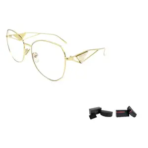 PRADA Металлическая оправа для очков нестандартной формы женская золотая, Gold/Transparent