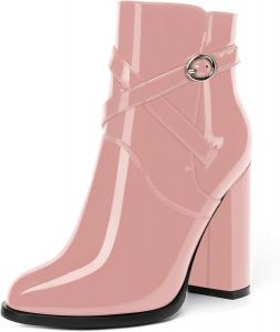 Женские ботильоны SKYSTERRY на высоком каблуке 4 дюйма с круглым носком, для вечеринки, лакированные, на низком подъеме, Pink