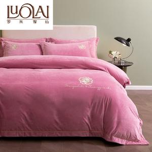 LUOLAI HOME Комплект постельного белья 4 предмета, пододеяльник 220x240 см, простыня 245 см, велюр, цвет камелия бобовая паста