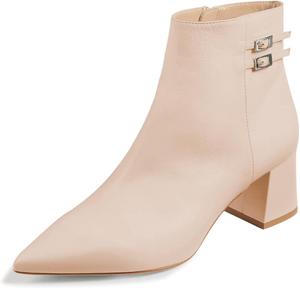 Женские ботильоны FYS с заостренным носком и пряжкой, грубый каблук, низкие короткие ботинки, модная боковая молния, удобная и элегантная обувь для улицы, размеры US 4-16, Nude