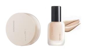 Стойкий жидкий тональный крем без эффекта переноса, рассыпчатая пудра для контроля жирного блеска натуральный стойкий фиксирующий 30мл+5,5г UODO