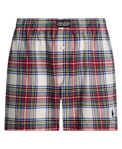 Мужские боксеры из фланели с клетчатым узором, однотонного крашения, с одной пуговицей на ширинке Polo Ralph Lauren